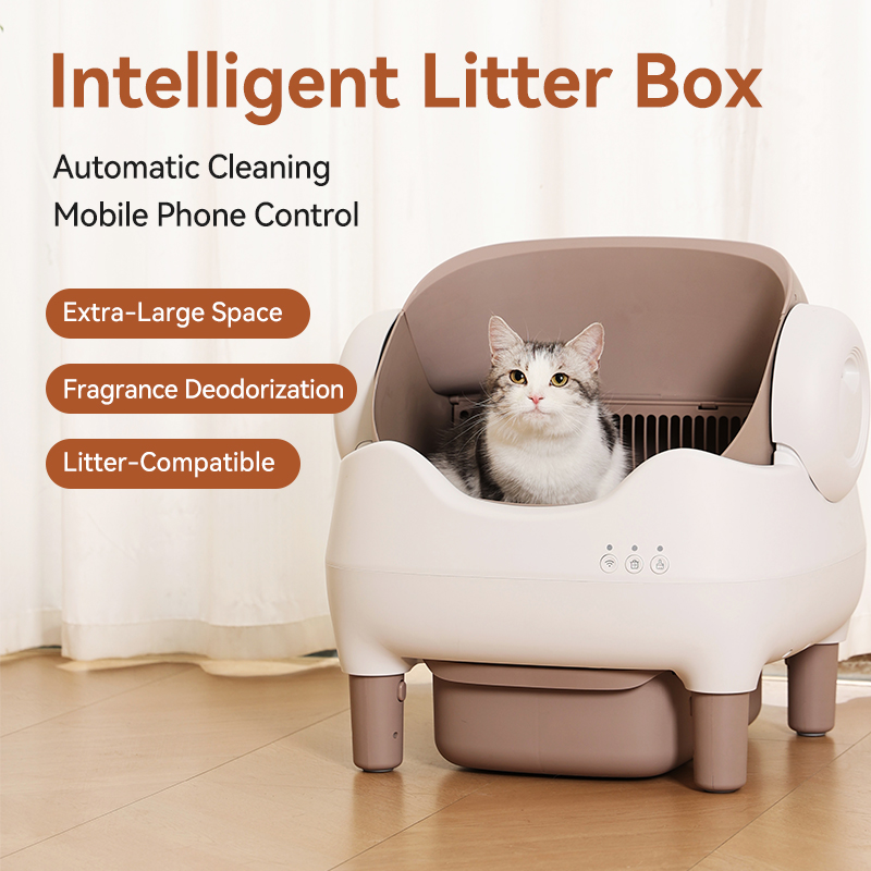 Self Cleaning Litter Box Smart Automatic Cat Toilet Open-Top Design App Control Dual Safety Sensors Odor Control